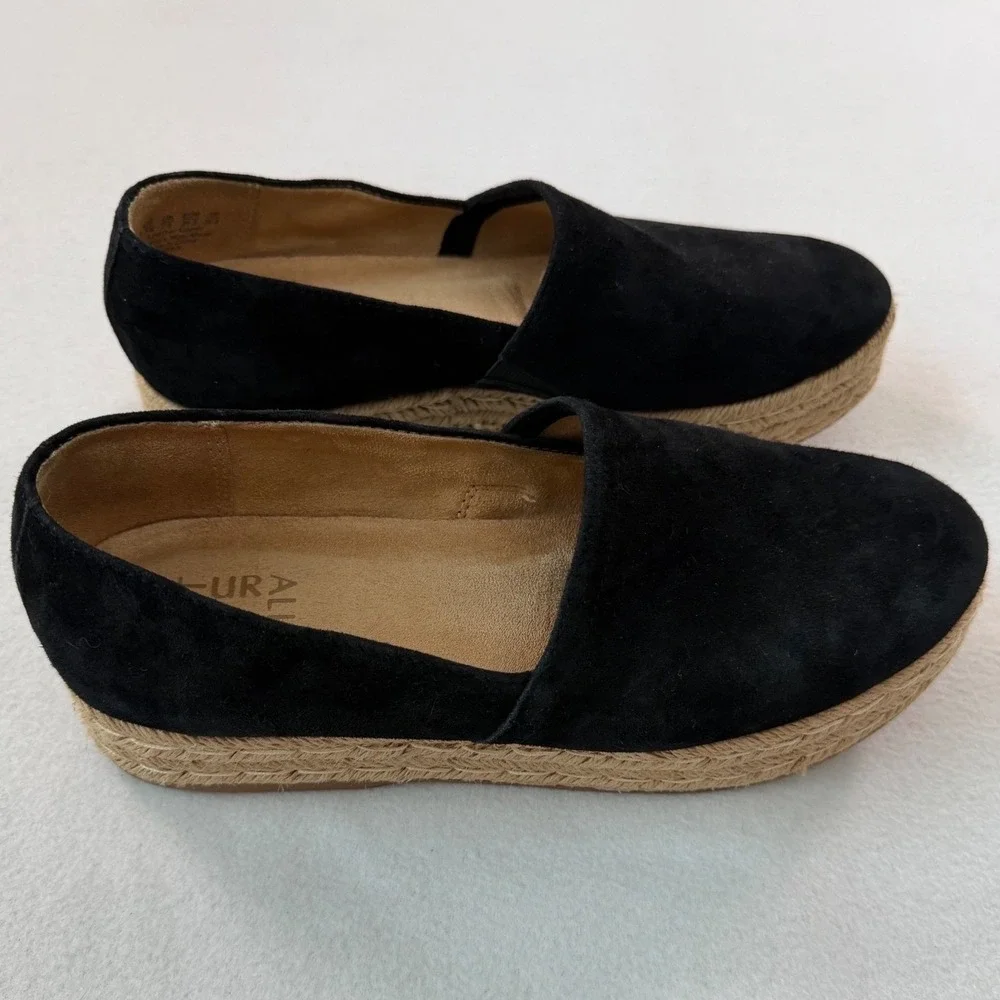 Naturalizer Black Suede Espadrille Platform Loafers‎ Boho Minimalist Shoes 9.5M